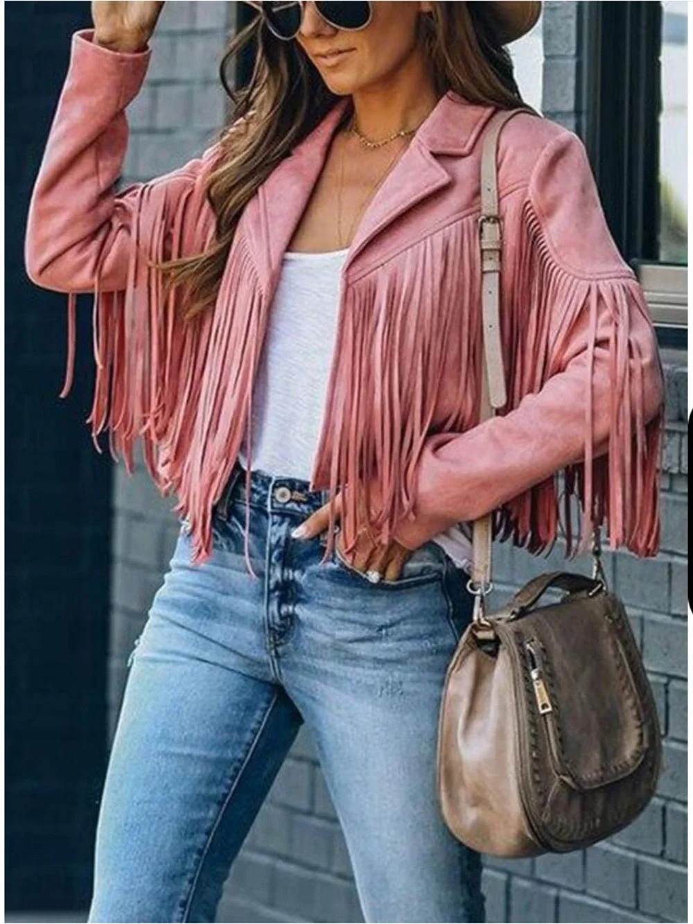 Fringe faux Suede Jacket - Pink women
